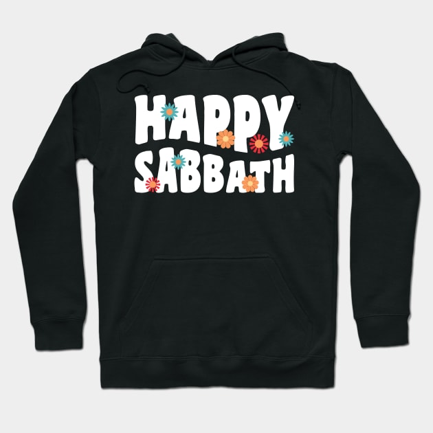 Happy Sabbath 70s Vintage Style White Text Hoodie by DPattonPD